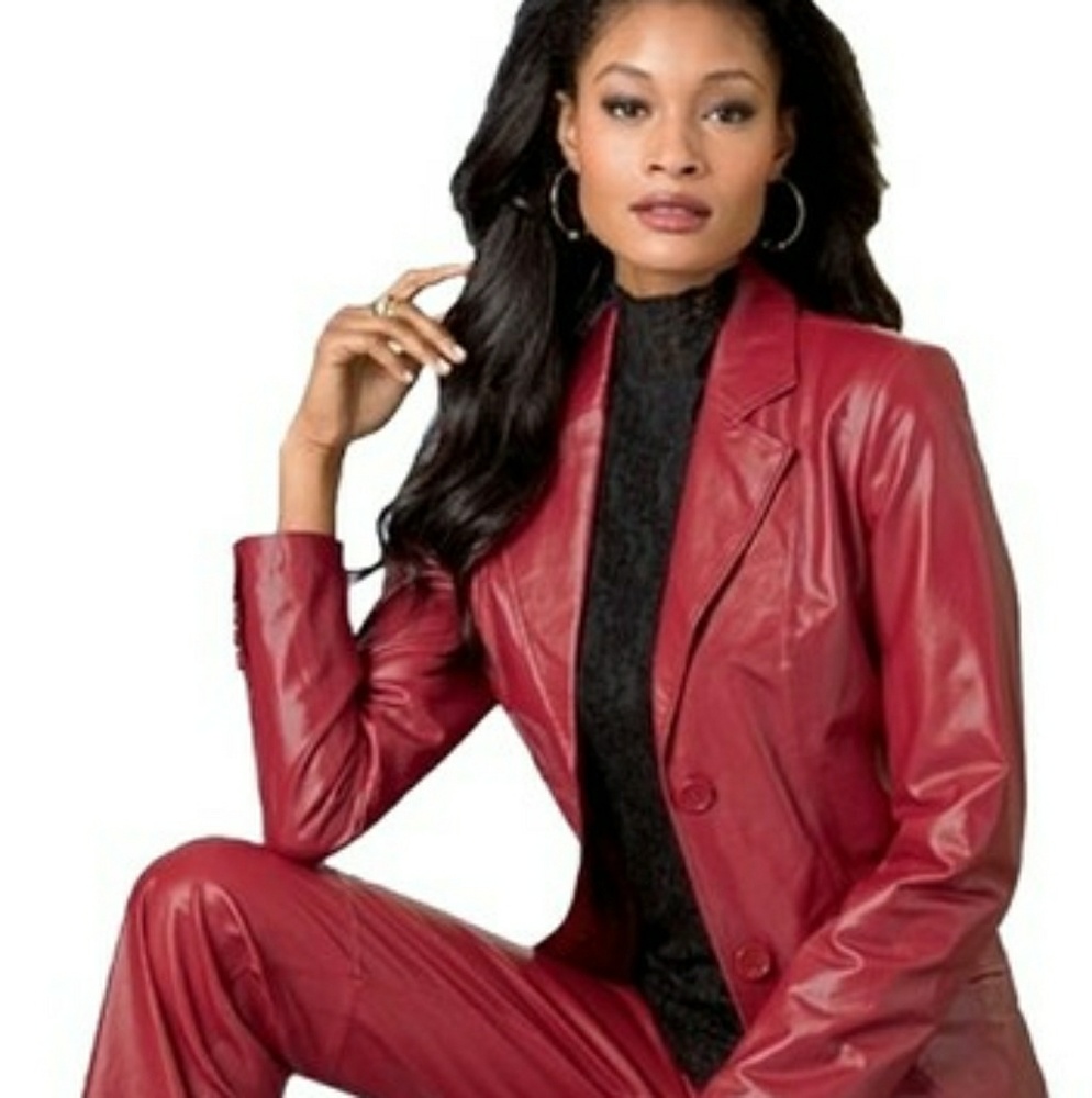 Metro style fire engine🔥 red Real leather jacket